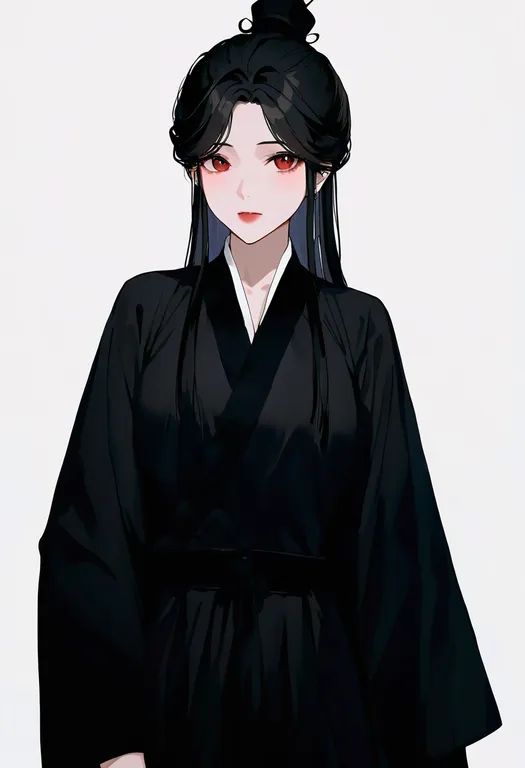 masterpiece, best quality, newest, absurdres, highres, safe, black_hanfu, 1girl, solo, simple_background — by k3scat, made with ComfyUI