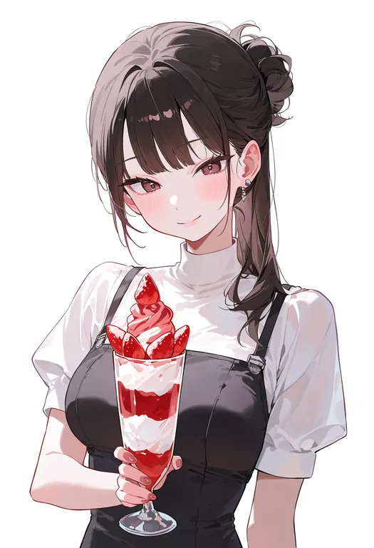masterpiece, best quality, score_7, safe, parfait, 1girl, solo, upper body, simple background — by k3scat, made with ComfyUI