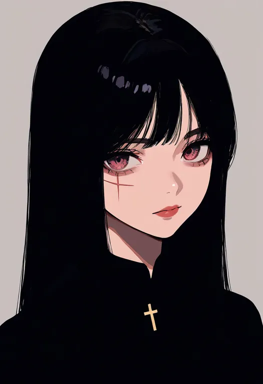masterpiece, best quality, newest, absurdres, highres, safe, cross_scar, 1girl, solo, simple_background — by k3scat, made with ComfyUI