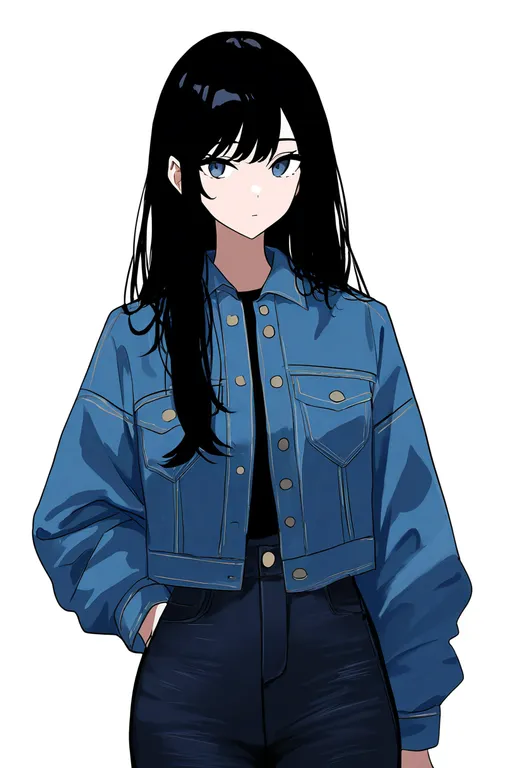 masterpiece, best quality, newest, absurdres, highres, safe, denim_jacket, 1girl, solo, simple_background — by k3scat, made with ComfyUI