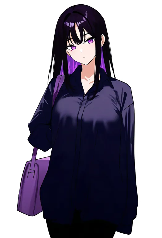 masterpiece, best quality, newest, absurdres, highres, safe, purple_bag, 1girl, solo, simple_background — by k3scat, made with ComfyUI