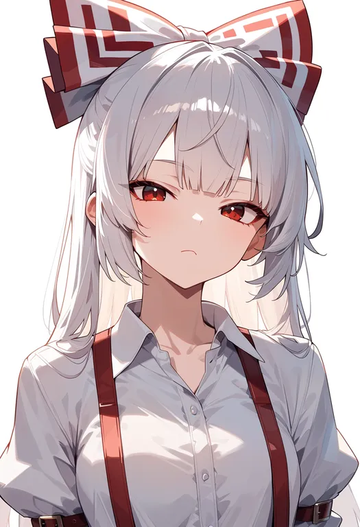masterpiece, best quality, score_7, safe, fujiwara no mokou, touhou, solo, upper body, simple background — by k3scat, made with ComfyUI