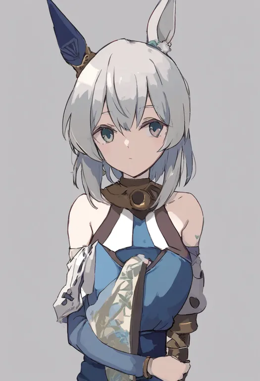 masterpiece, best quality, general, single ear cover, 1girl, solo, simple background — by k3scat, made with ComfyUI