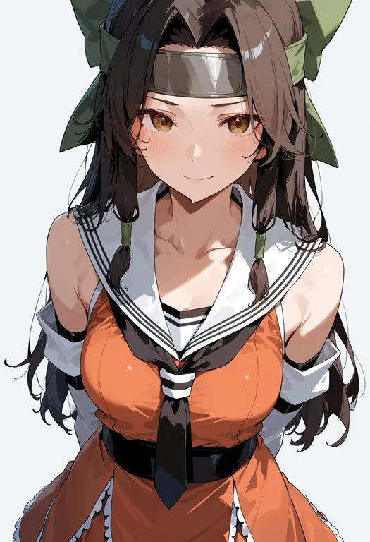 masterpiece, best quality, score_7, safe, jintsuu (kancolle), solo, upper body, simple background — by k3scat, made with ComfyUI