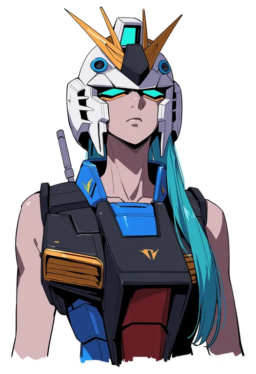 masterpiece, best quality, score_7, safe, nu gundam, solo, upper body, simple background — by k3scat, made with ComfyUI