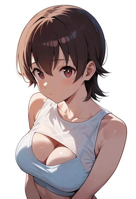 masterpiece, best quality, score_7, safe, manabe nodoka, solo, upper body, simple background — by k3scat, made with ComfyUI