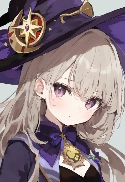 masterpiece, best quality, general, witch hat, 1girl, solo, upper body, simple background — by k3scat, made with ComfyUI