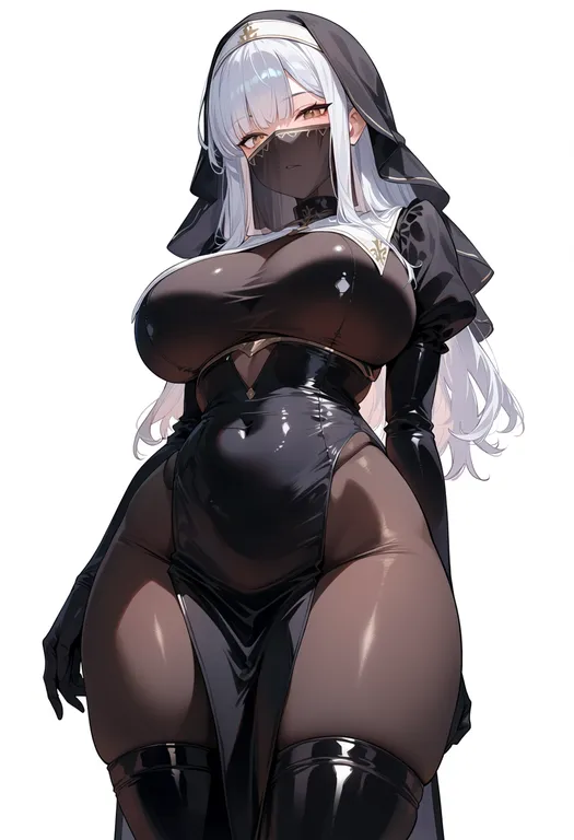 masterpiece, best quality, score_7, safe, black veil, 1girl, solo, simple background — by k3scat, made with ComfyUI