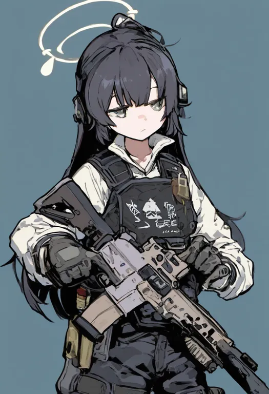 masterpiece, best quality, general, trigger discipline, 1girl, solo, simple background — by k3scat, made with ComfyUI