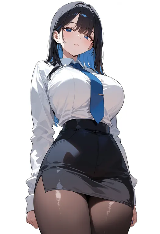 masterpiece, best quality, score_7, safe, square-end necktie, 1girl, solo, simple background — by k3scat, made with ComfyUI