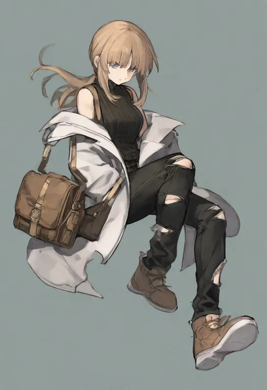 masterpiece, best quality, general, torn pants, 1girl, solo, simple background — by k3scat, made with ComfyUI