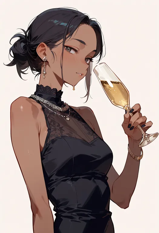 masterpiece, best quality, score_7, safe, champagne flute, 1girl, solo, upper body, simple background — by k3scat, made with ComfyUI