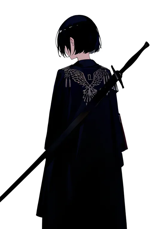 masterpiece, best quality, newest, absurdres, highres, safe, sword_on_back, 1girl, solo, simple_background — by k3scat, made with ComfyUI