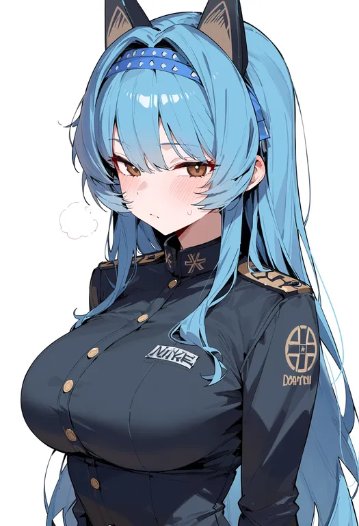 masterpiece, best quality, score_7, safe, helm (nikke), solo, upper body, simple background — by k3scat, made with ComfyUI