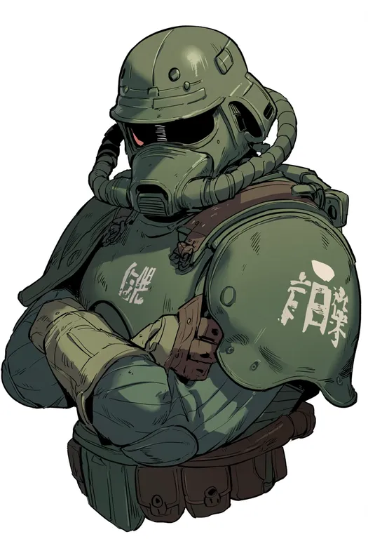 masterpiece, best quality, score_7, safe, zaku ii, solo, upper body, simple background — by k3scat, made with ComfyUI