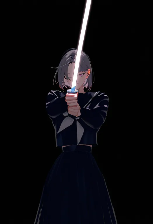 masterpiece, best quality, newest, absurdres, highres, safe, two-handed, 1girl, solo, simple_background — by k3scat, made with ComfyUI