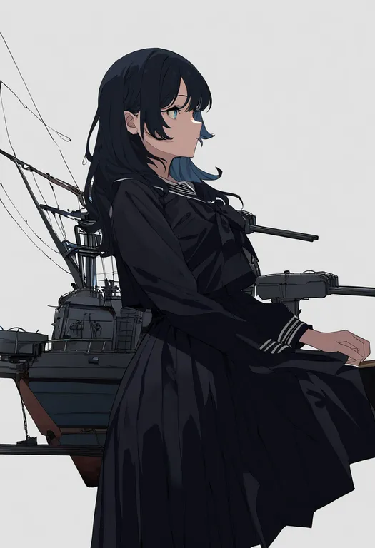 masterpiece, best quality, newest, absurdres, highres, safe, ship_turret, 1girl, solo, simple_background — by k3scat, made with ComfyUI