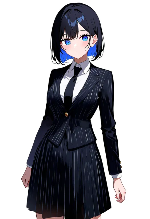 masterpiece, best quality, newest, absurdres, highres, safe, pinstripe_skirt, 1girl, solo, simple_background — by k3scat, made with ComfyUI