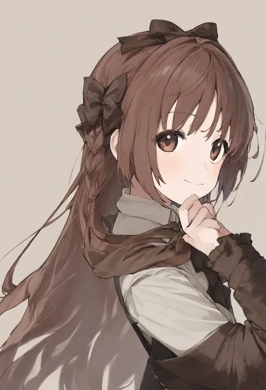masterpiece, best quality, general, brown bow, 1girl, solo, simple background — by k3scat, made with ComfyUI