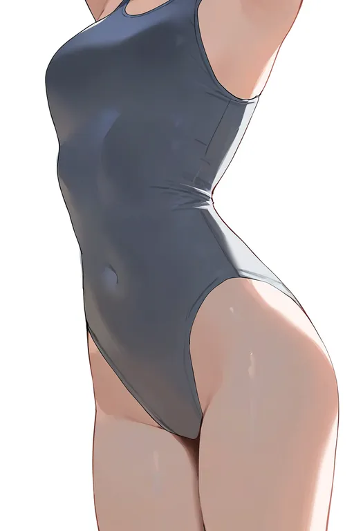 masterpiece, best quality, newest, absurdres, highres, safe, grey_one-piece_swimsuit, 1girl, solo, simple_background — by k3scat, made with ComfyUI