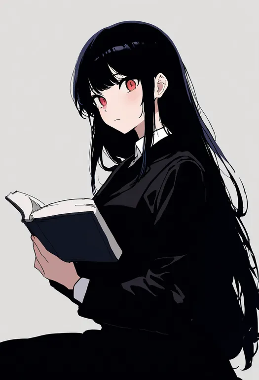 masterpiece, best quality, newest, absurdres, highres, safe, open_book, 1girl, solo, simple_background — by k3scat, made with ComfyUI