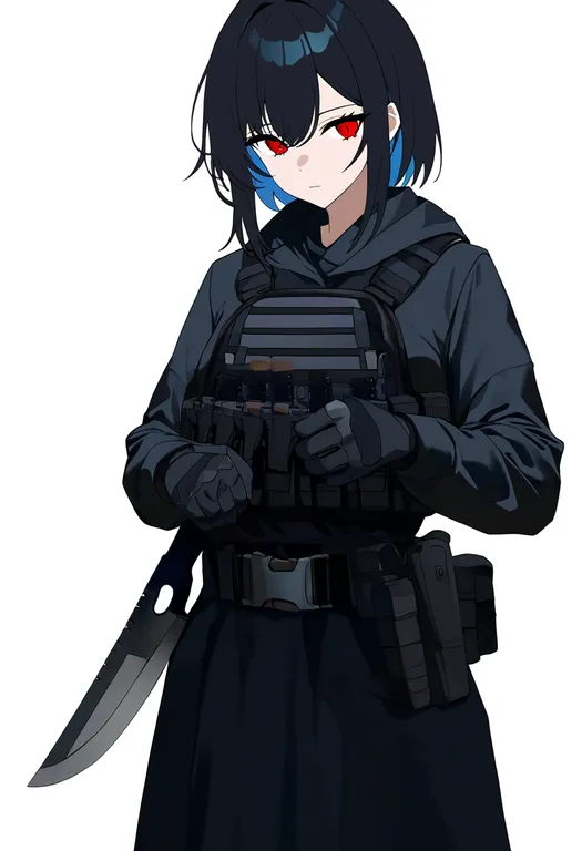 masterpiece, best quality, newest, absurdres, highres, safe, combat_knife, 1girl, solo, simple_background — by k3scat, made with ComfyUI