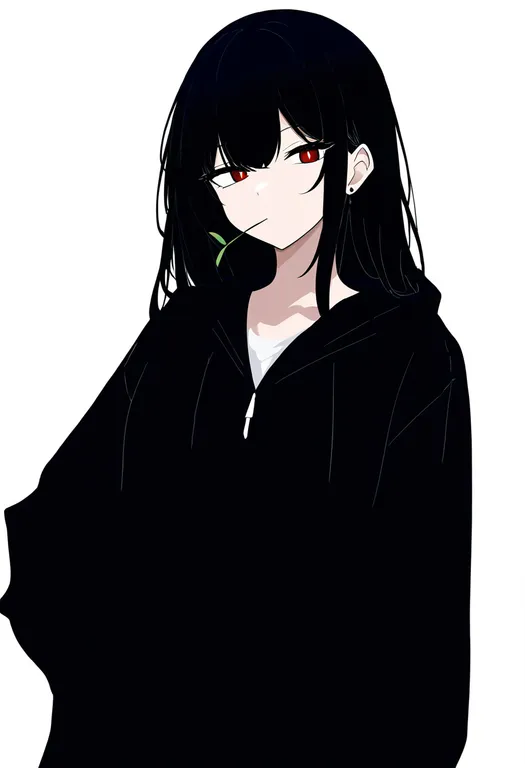 masterpiece, best quality, newest, absurdres, highres, safe, stalk_in_mouth, 1girl, solo, simple_background — by k3scat, made with ComfyUI