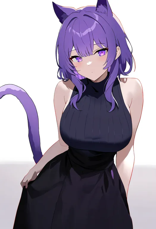 masterpiece, best quality, newest, absurdres, highres, safe, purple_tail, 1girl, solo, simple_background — by k3scat, made with ComfyUI