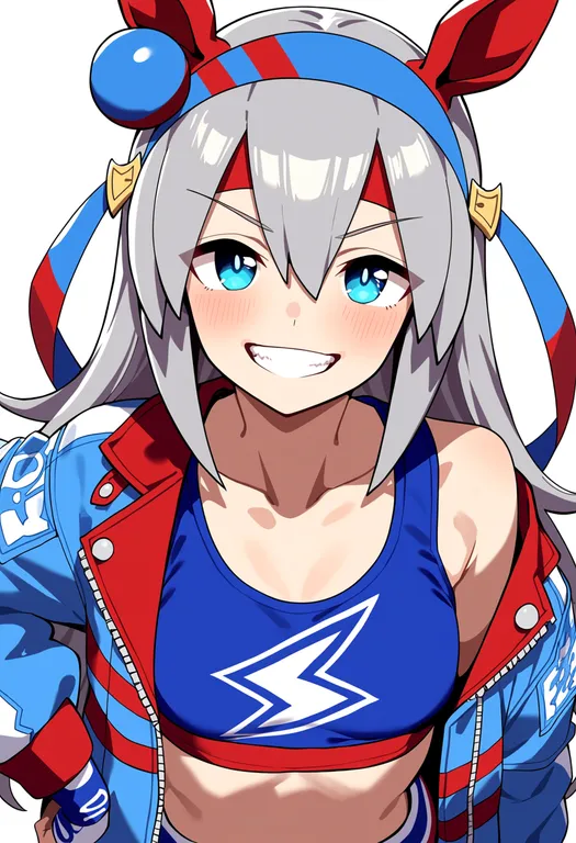 masterpiece, best quality, score_7, safe, tamamo cross (umamusume), umamusume, solo, upper body, simple background — by k3scat, made with ComfyUI