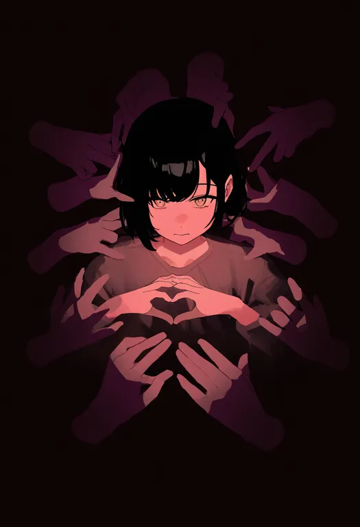 masterpiece, best quality, newest, absurdres, highres, safe, surrounded_by_hands, 1girl, solo, simple_background — by k3scat, made with ComfyUI