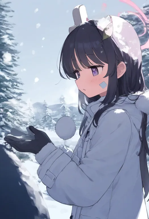 masterpiece, best quality, general, winter, 1girl, solo, simple background — by k3scat, made with ComfyUI