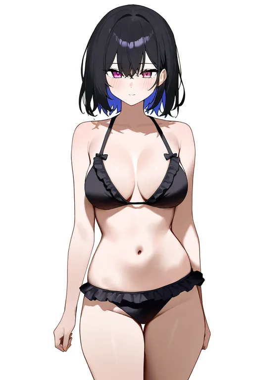 masterpiece, best quality, newest, absurdres, highres, safe, ruffle_bikini, 1girl, solo, simple_background — by k3scat, made with ComfyUI