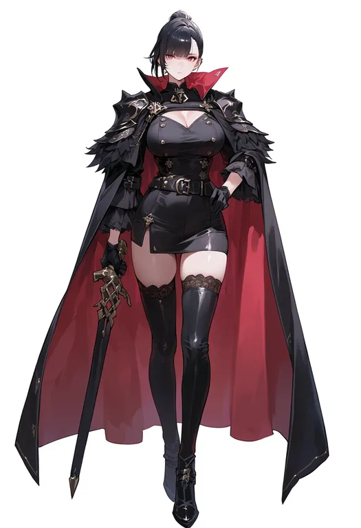 masterpiece, best quality, score_7, safe, two-sided cape, 1girl, solo, simple background — by k3scat, made with ComfyUI