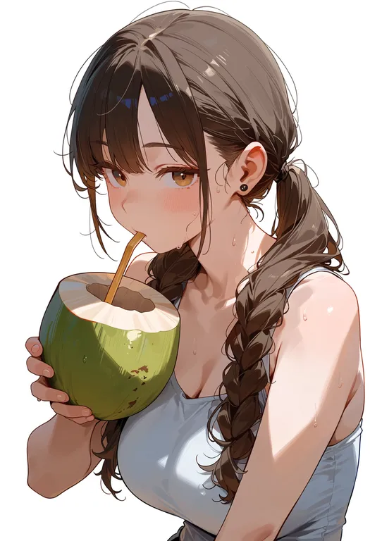 masterpiece, best quality, score_7, safe, coconut, 1girl, solo, upper body, simple background — by k3scat, made with ComfyUI