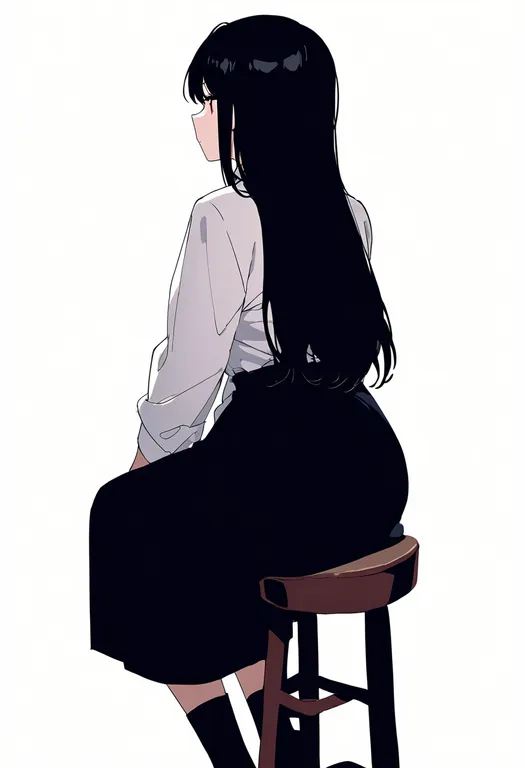 masterpiece, best quality, newest, absurdres, highres, safe, stool, 1girl, solo, simple_background — by k3scat, made with ComfyUI
