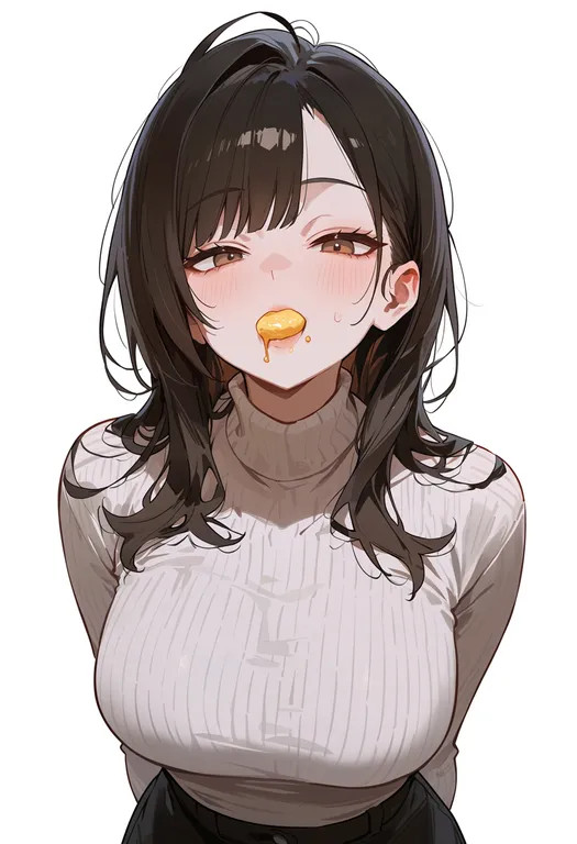 masterpiece, best quality, score_7, safe, omelet, 1girl, solo, upper body, simple background — by k3scat, made with ComfyUI
