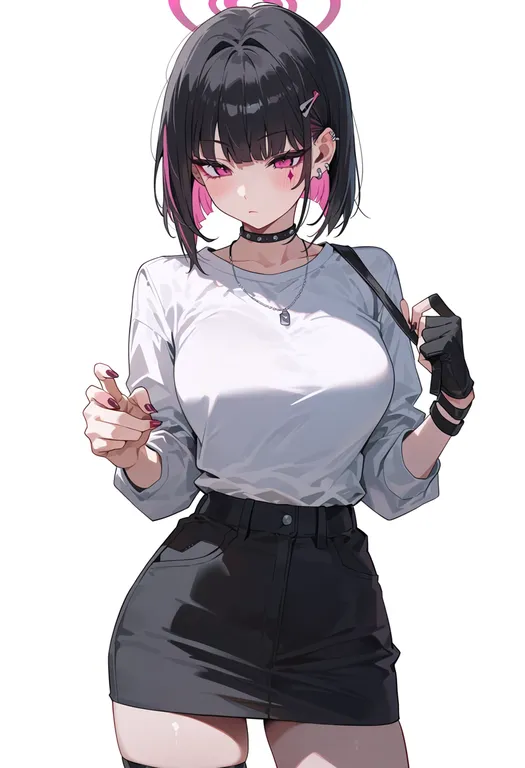 masterpiece, best quality, score_7, safe, mark under eye, 1girl, solo, simple background — by k3scat, made with ComfyUI