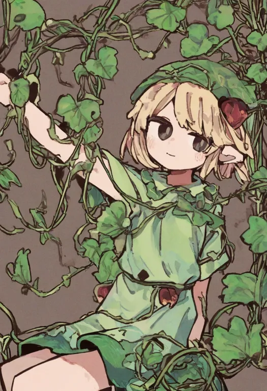 masterpiece, best quality, general, vines, 1girl, solo, simple background — by k3scat, made with ComfyUI