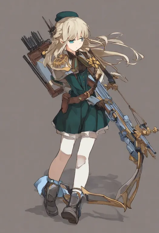 masterpiece, best quality, general, crossbow, 1girl, solo, simple background — by k3scat, made with ComfyUI