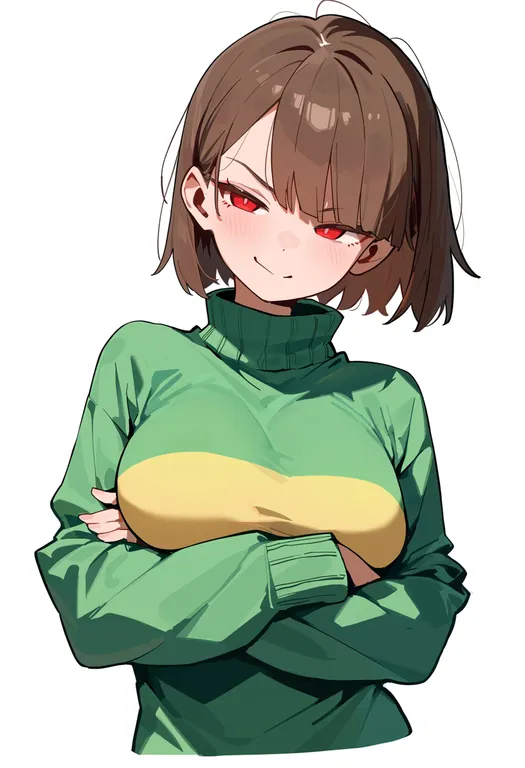 masterpiece, best quality, score_7, safe, chara (undertale), undertale, solo, upper body, simple background — by k3scat, made with ComfyUI