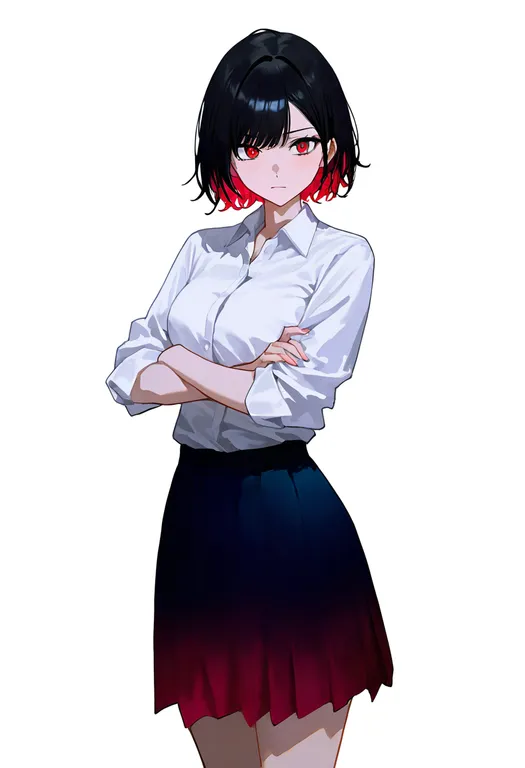 masterpiece, best quality, newest, absurdres, highres, safe, gradient_skirt, 1girl, solo, simple_background — by k3scat, made with ComfyUI