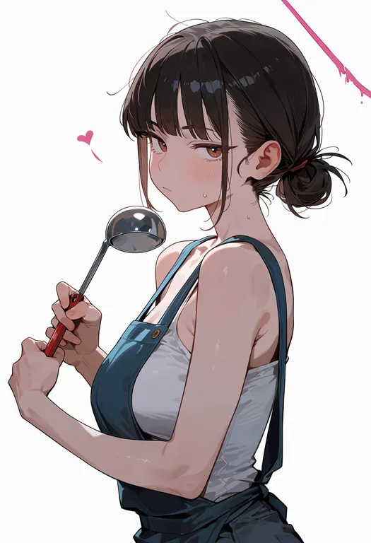masterpiece, best quality, score_7, safe, ladle, 1girl, solo, upper body, simple background — by k3scat, made with ComfyUI