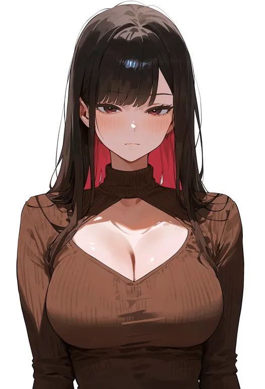 masterpiece, best quality, score_7, safe, chocolate clothes, 1girl, solo, upper body, simple background — by k3scat, made with ComfyUI