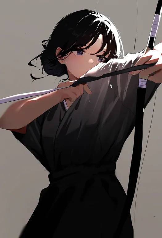 masterpiece, best quality, newest, absurdres, highres, safe, archery, 1girl, solo, simple_background — by k3scat, made with ComfyUI