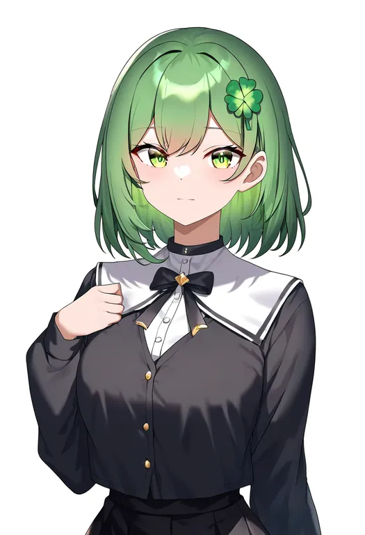 masterpiece, best quality, newest, absurdres, highres, safe, four-leaf_clover, 1girl, solo, simple_background — by k3scat, made with ComfyUI