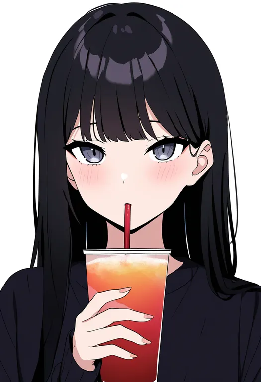 masterpiece, best quality, newest, absurdres, highres, safe, drinking_straw_in_mouth, 1girl, solo, simple_background — by k3scat, made with ComfyUI