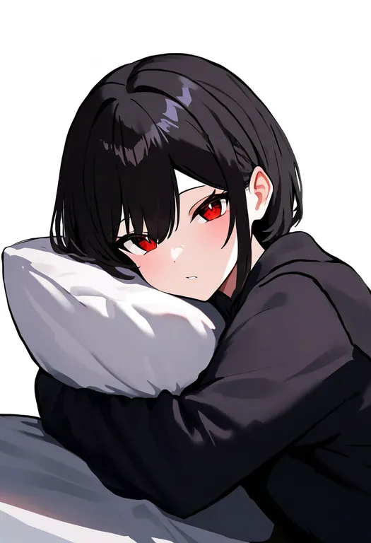 masterpiece, best quality, newest, absurdres, highres, safe, pillow_hug, 1girl, solo, simple_background — by k3scat, made with ComfyUI