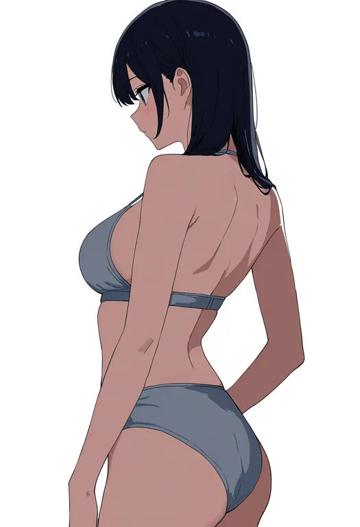 masterpiece, best quality, newest, absurdres, highres, safe, grey_bikini, 1girl, solo, simple_background — by k3scat, made with ComfyUI