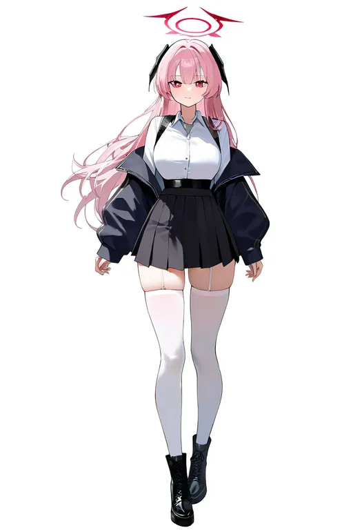 masterpiece, best quality, newest, absurdres, highres, safe, white_thighhighs, 1girl, solo, simple_background — by k3scat, made with ComfyUI