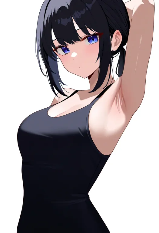 masterpiece, best quality, newest, absurdres, highres, safe, presenting_armpit, 1girl, solo, simple_background — by k3scat, made with ComfyUI